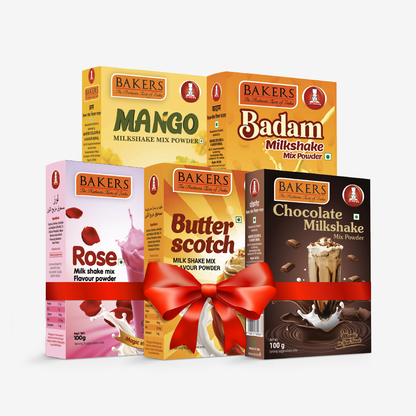 BAKERS Milkshake Mix Powder Pack of 5 MANGO + CHOCOLATE + BUTTERSCOTCH + BADAM + ROSE