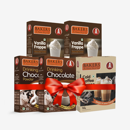 BAKERS 2 Drinking Choco + 2 Vanilla Frappe + 1 Cold Coffee Powder  Pack of 5 100gm