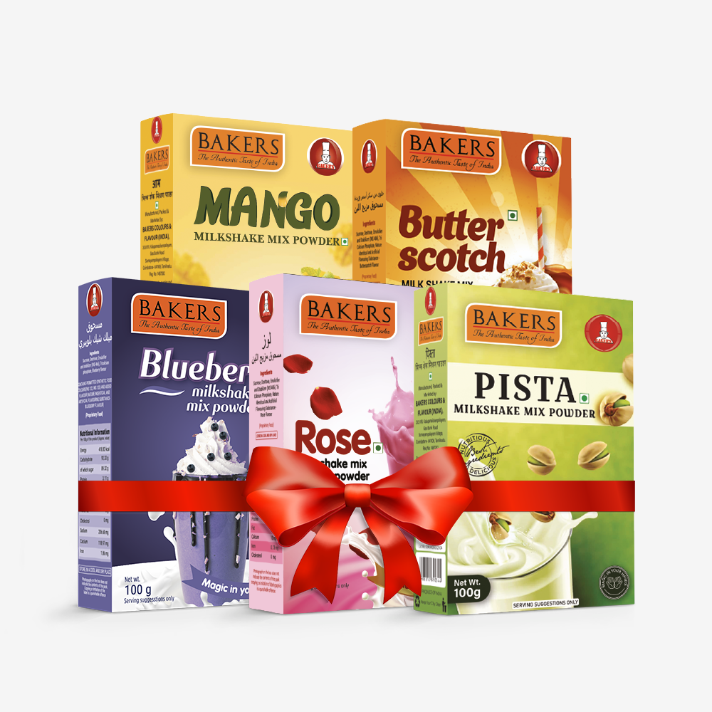 BAKERS Milkshake Mix Powder Pack of 5 MANGO + PISTA + BUTTERSCOTCH + BLUEBERRY + ROSE