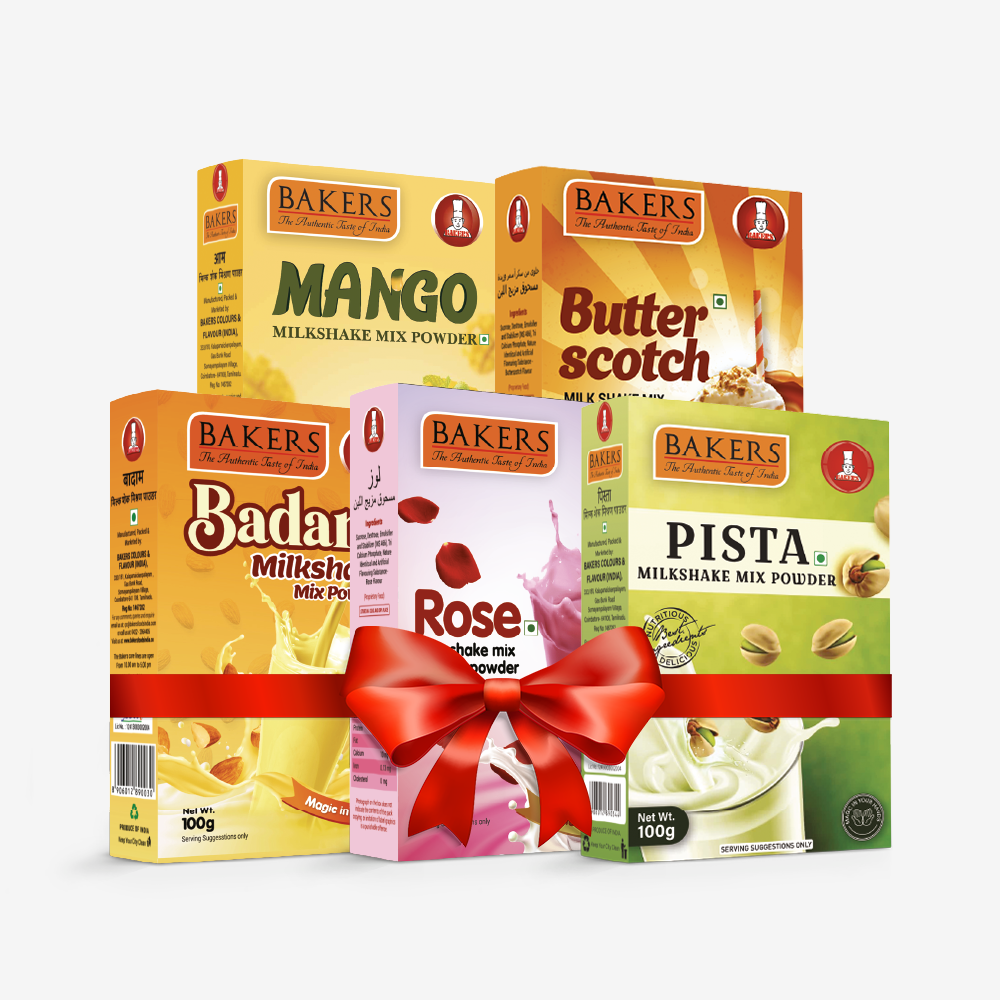 BAKERS Milkshake Mix Powder Pack of 5 MANGO + PISTA + BUTTERSCOTCH + BADAM + ROSE