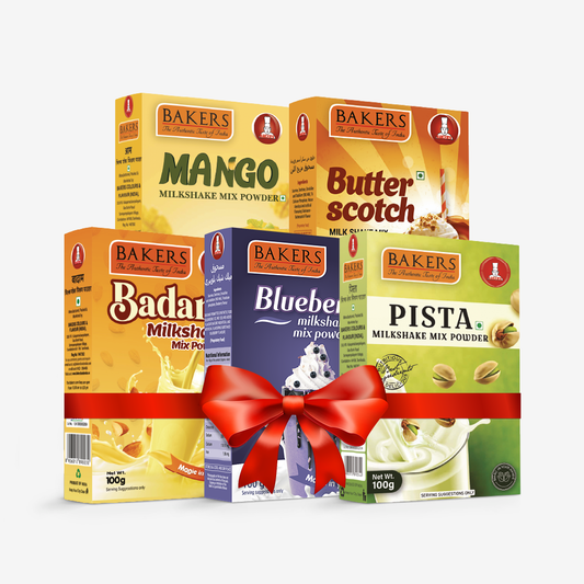 BAKERS Milkshake Mix Powder Pack of 5 MANGO + PISTA + BUTTERSCOTCH + BADAM + BLUEBERRY