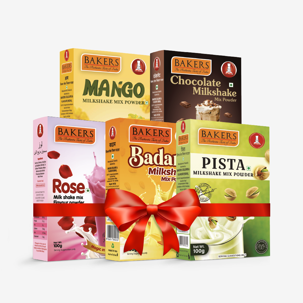 BAKERS Milkshake Mix Powder Pack of 5 MANGO + PISTA + CHOCOLATE + BADAM + ROSE