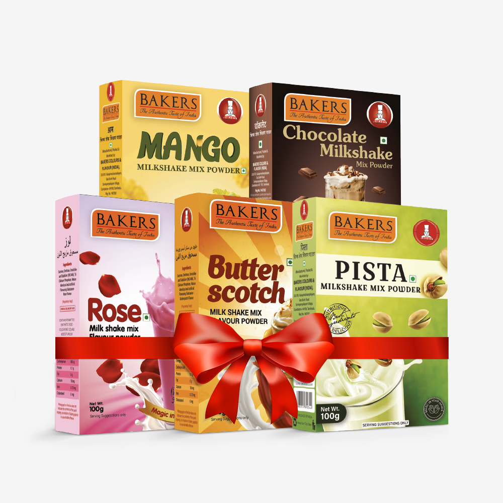 BAKERS Milkshake Mix Powder Pack of 5 MANGO + PISTA + CHOCOLATE + BUTTERSCOTCH + ROSE