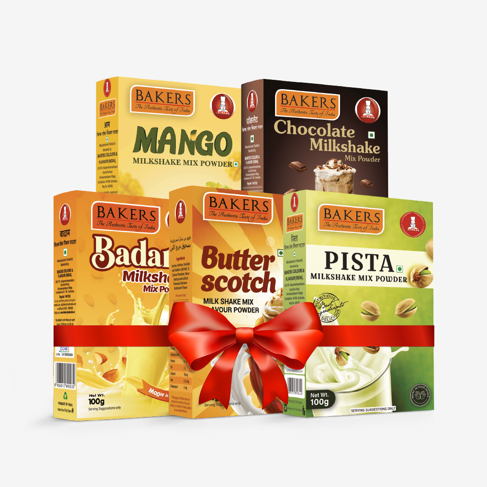 BAKERS Milkshake Mix Powder Pack of 5 MANGO + PISTA + CHOCOLATE + BUTTERSCOTCH + BADAM