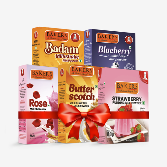 BAKERS Milkshake Mix Powder Pack of 5 STRAWBERRY + BUTTERSCOTCH + BADAM + BLUEBERRY + ROSE