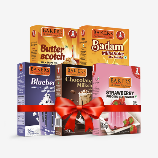 BAKERS Milkshake Mix Powder Pack of 5 STRAWBERRY + CHOCOLATE + BUTTERSCOTCH + BADAM + BLUEBERRY