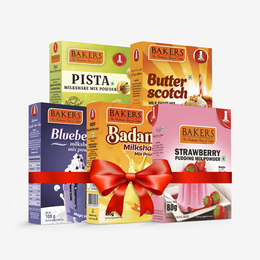 BAKERS Milkshake Mix Powder Pack of 5 STRAWBERRY + PISTA + BUTTERSCOTCH + BADAM + BLUEBERRY