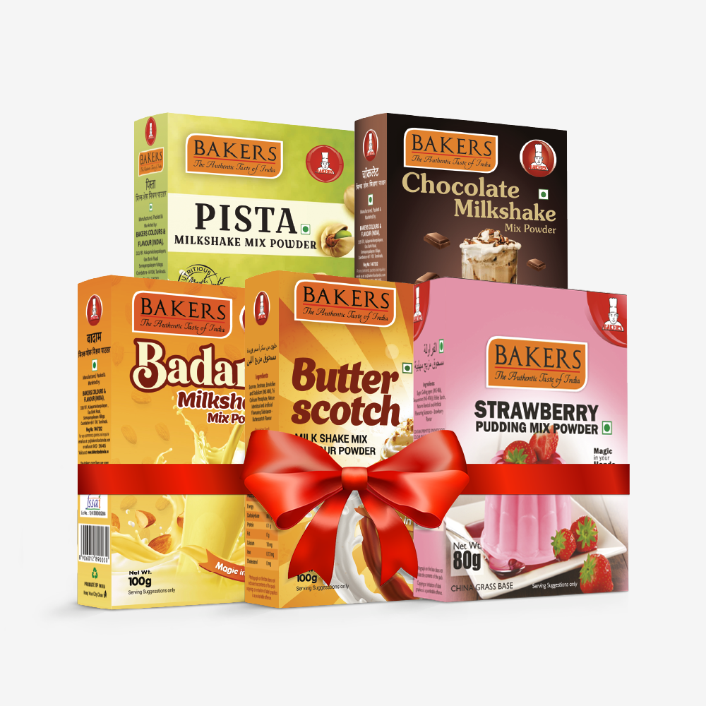 BAKERS Milkshake Mix Powder Pack of 5 STRAWBERRY + PISTA + CHOCOLATE + BUTTERSCOTCH + BADAM