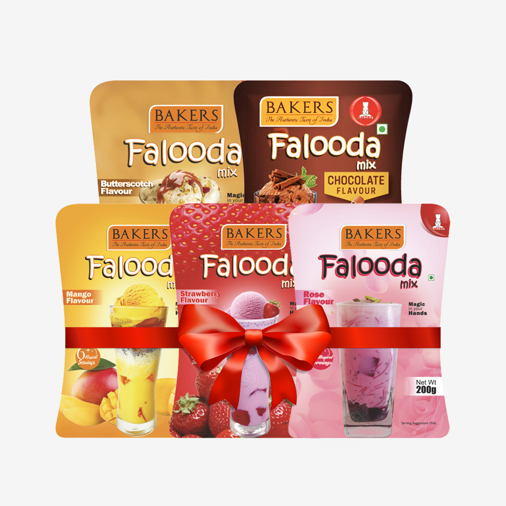 BAKERS Falooda Mix Powder STR, ROSE, MANGO, B/S, CHOCO  Pack of 5 (200 gm)