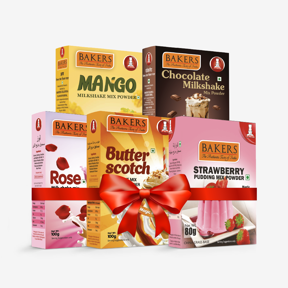 BAKERS Milkshake Mix Powder Pack of 5 STRAWBERRY + MANGO + CHOCOLATE + BUTTERSCOTCH + ROSE