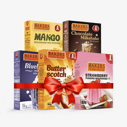 BAKERS Milkshake Mix Powder Pack of 5 STRAWBERRY + MANGO + CHOCOLATE + BUTTERSCOTCH + BLUEBERRY - Pluugin Store
