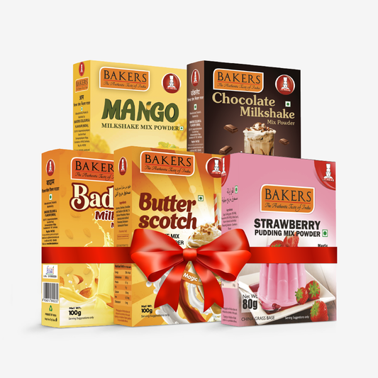 BAKERS Milkshake Mix Powder Pack of 5 STRAWBERRY + MANGO + CHOCOLATE + BUTTERSCOTCH + BADAM