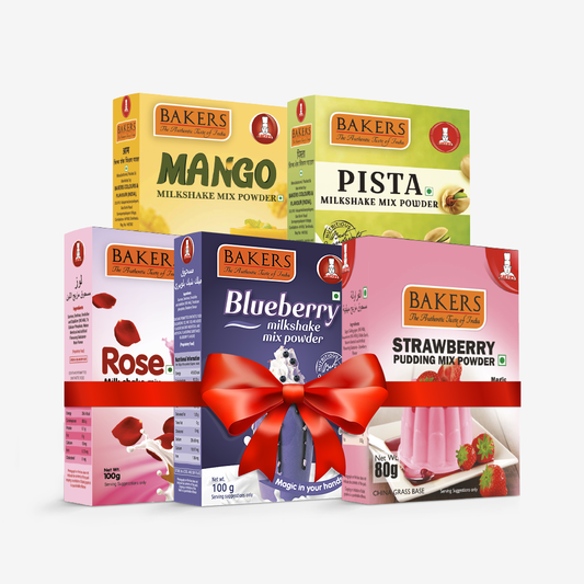 BAKERS Milkshake Mix Powder Pack of 5 STRAWBERRY + MANGO + PISTA + BLUEBERRY + ROSE