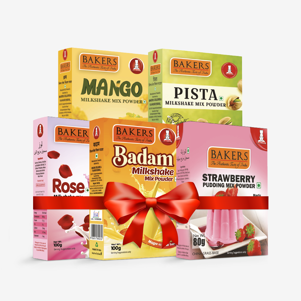 BAKERS Milkshake Mix Powder Pack of 5 STRAWBERRY + MANGO + PISTA + BADAM + ROSE