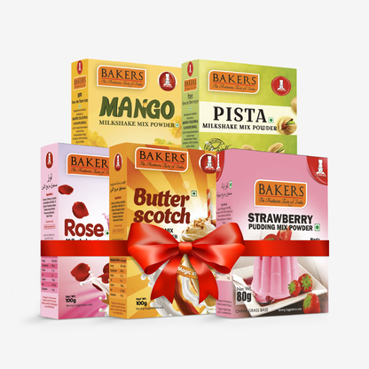 BAKERS Milkshake Mix Powder Pack of 5 STRAWBERRY + MANGO + PISTA + BUTTERSCOTCH + ROSE