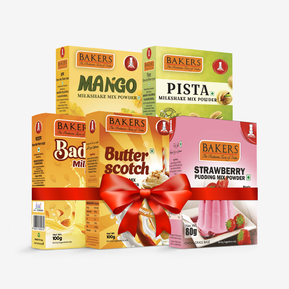 BAKERS Milkshake Mix Powder Pack of 5 STRAWBERRY + MANGO + PISTA + BUTTERSCOTCH + BADAM