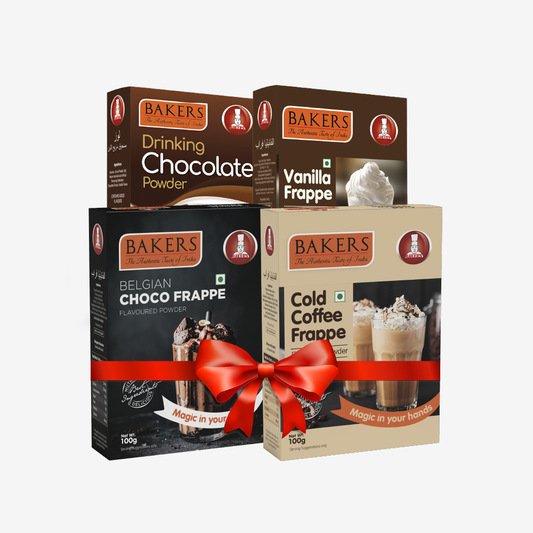 BAKERS Belgian Choco + Cold Coffe + Drinking Choco + Vanilla  Frappe Powder  Pack of 4