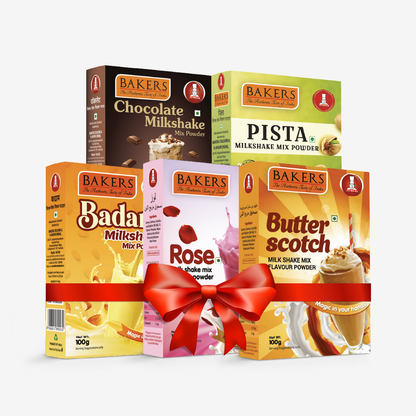 BAKERS Milkshake Mix Powder Pack of 5 PISTA + CHOCOLATE + BUTTERSCOTCH + BADAM + ROSE