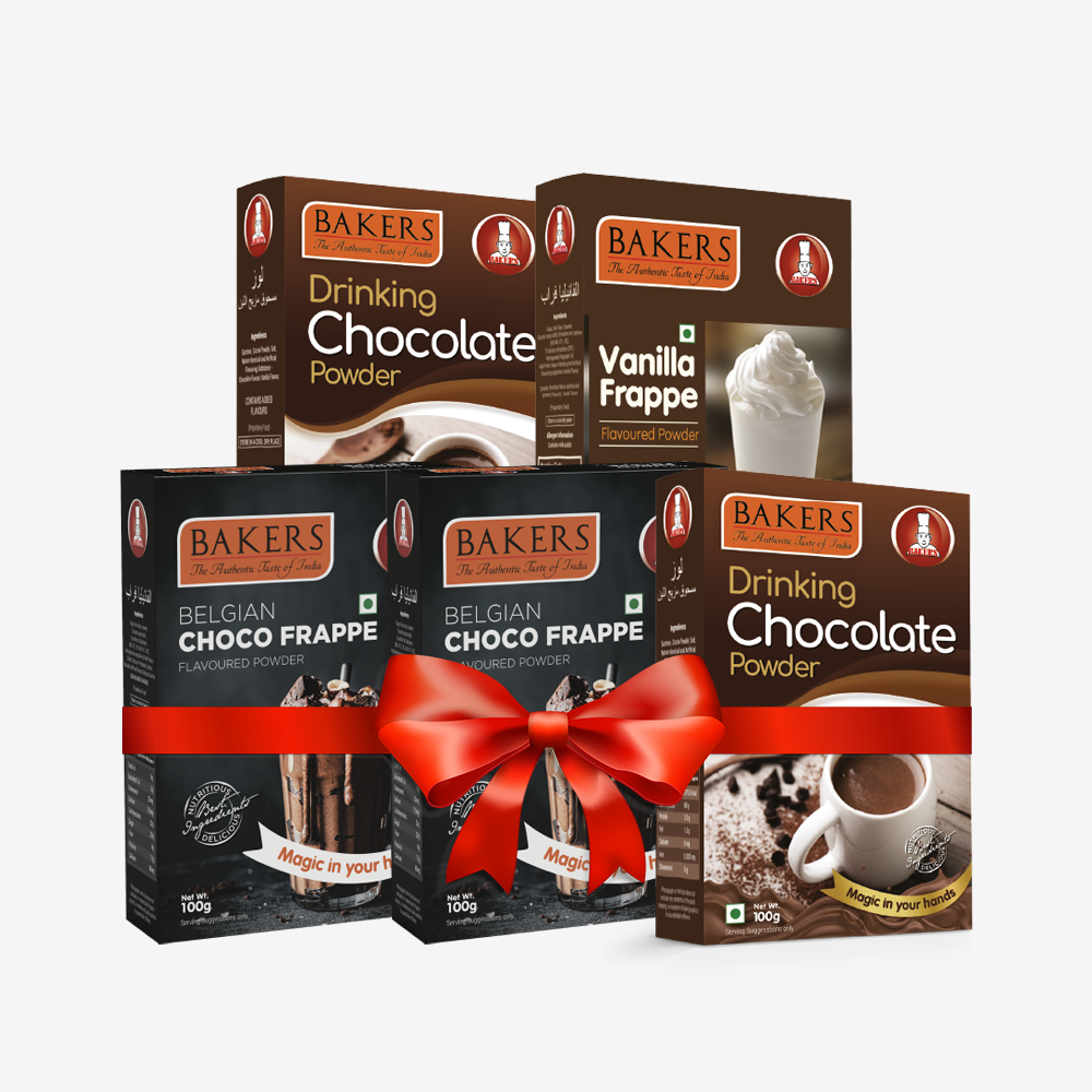 BAKERS 2 Drinking Choco + 2 Belgian Frappe + 1 Vanilla Frappe  Powder  Pack of 5 100gm