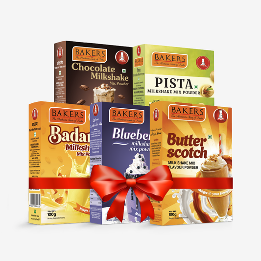 BAKERS Milkshake Mix Powder Pack of 5 PISTA + CHOCOLATE + BUTTERSCOTCH + BADAM + BLUEBERRY