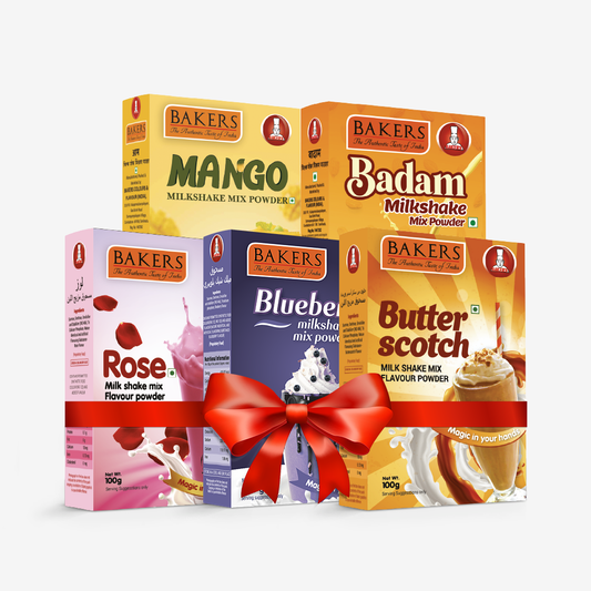 BAKERS Milkshake Mix Powder Pack of 5 MANGO + BUTTERSCOTCH + BADAM + BLUEBERRY + ROSE