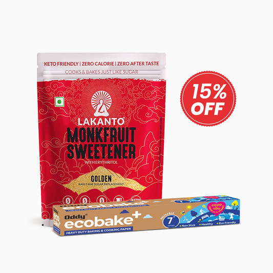 Lakanto Golden Monk Fruit Sweetener 200 gm + Oddy Ecobake+ Heavy Duty Coated Cooking Paper 10" (5 M) 1X35 PC