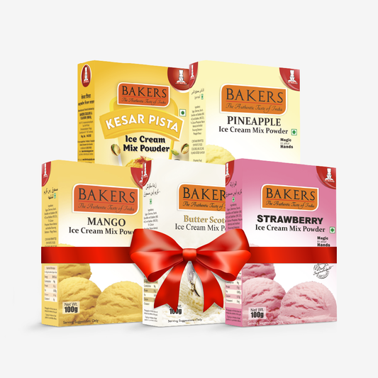 BAKERS Ice Cream Mix Powder Strawberry + Butter scotch + Pineapple + kesar pista  + Mango Flavour pack of 5