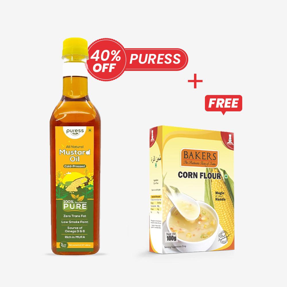 Puress Cold Pressed Mustard Oil 1 Liter +  Corn Flour Pack of 1