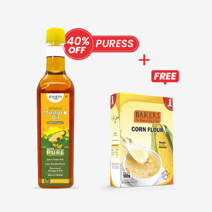 Puress Cold Pressed Mustard Oil 1 Liter +  Corn Flour Pack of 1