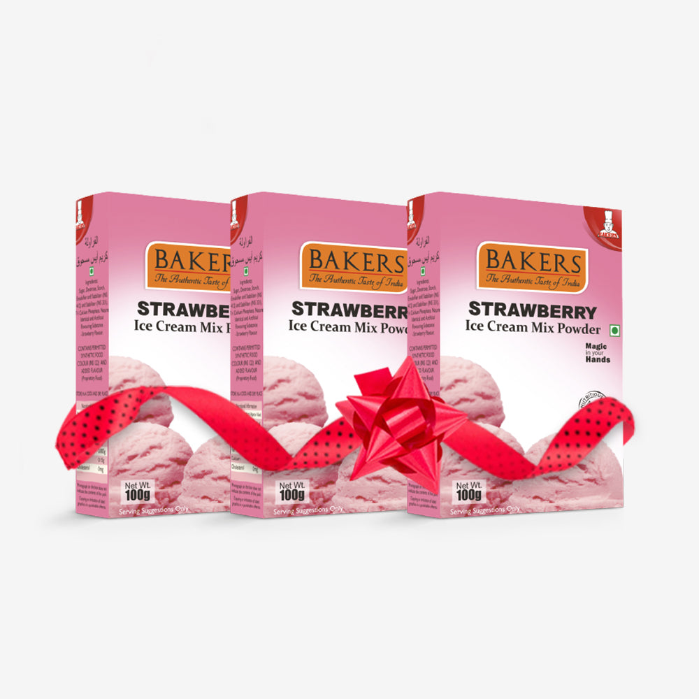 BAKERS Ice Cream Mix Powder Strawberry Flavour Pack of 3 (100 gm x 3)